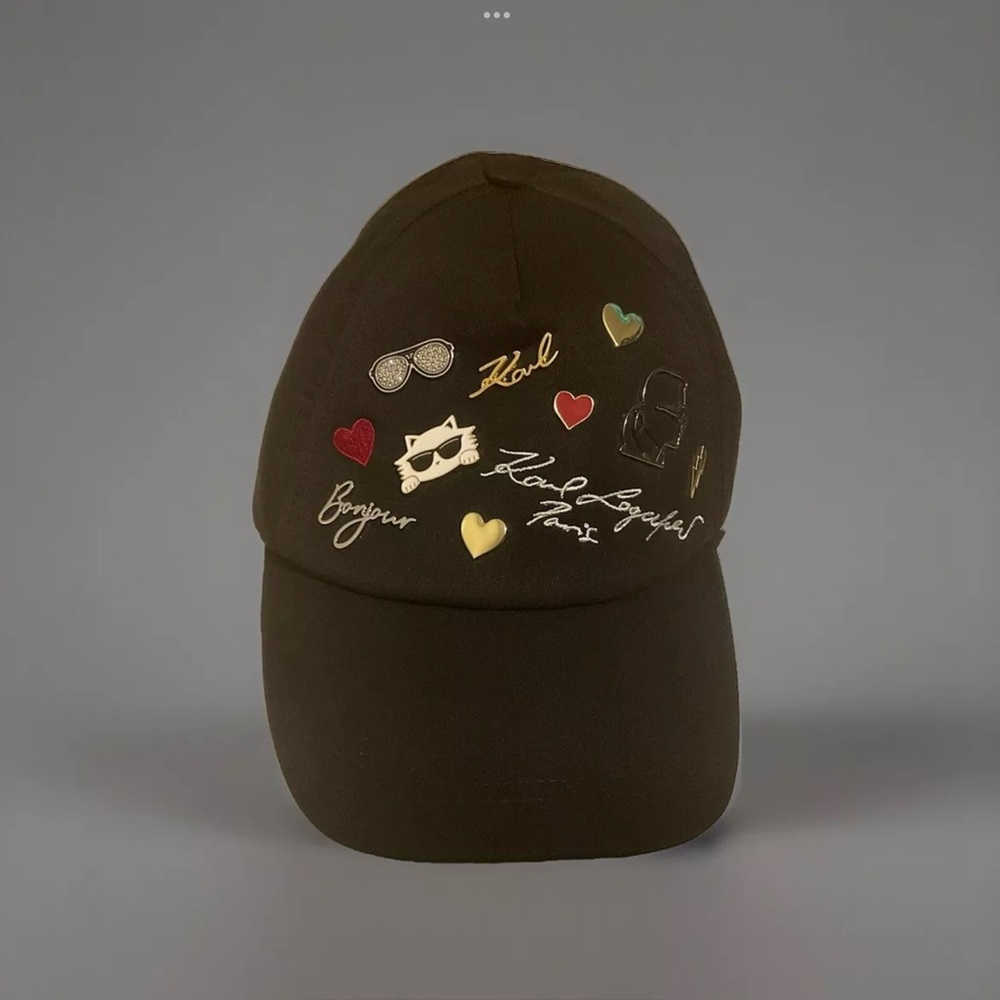 Karl Lagerfeld Paris Cate Pins Black Baseball Cap NWT